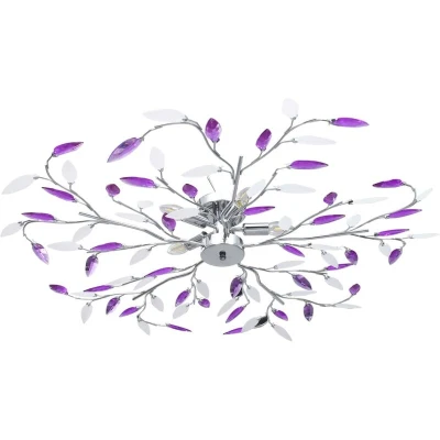 Image of vidaXL Ceiling Lamp with Acrylic Crystal Leaf Arms for 5 E14 Bulbs Purple