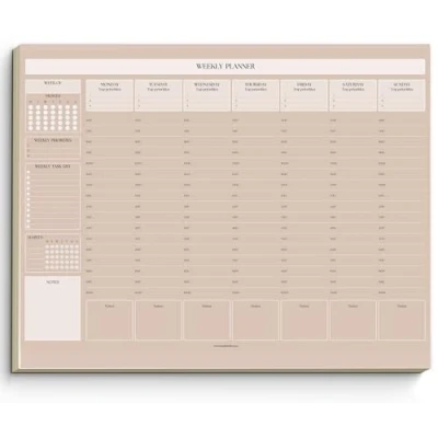 Image of Weekly Hourly Planner Notepad, Daily Desk Pad, Schedule, To Do List Note ADHD 50 Undated Tear Away Sheets A4 (Lux)