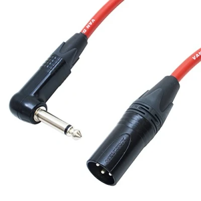 Image of Van Damme Angled Jack to Male XLR lead. Guitar/Mixer/DI Cable. Neutrik (6m, Red)