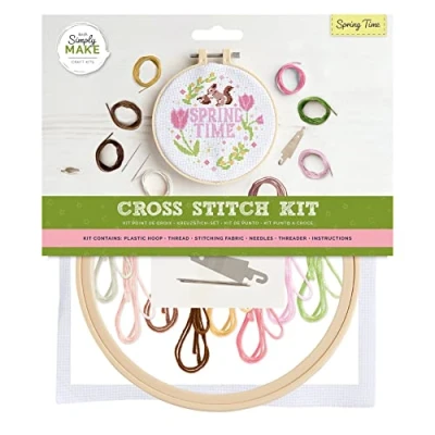 Image of Simply Make Cross Stitch Kit Springtime Design for Kids and Adults, Including Hoop, Embroidery Thread, Fabric Needle Perfect Adult Crafts Beginners Starter Craft