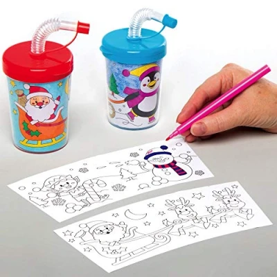 Image of Baker Ross AX475 Christmas Colour in Bendy Straw Cups Pack of 3, Festive Craft Kits for Kids, Creative Arts and Crafts Packs