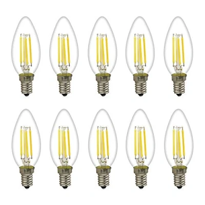 Image of LED E14 Base Candle Filament Bulb 2 W / 4 6 W, Equivalent to 20 40 60 Incandescent Bulb, Warm White 2700 K, Flame, Light Beam Angle 360 4w 10 pezzi