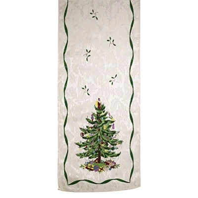 Image of Avanti Linens Spode Christmas Tree Collection Ivory Table Linens, Polyester, Multi Color, 90&quot; x 14&quot; (Set of 1)