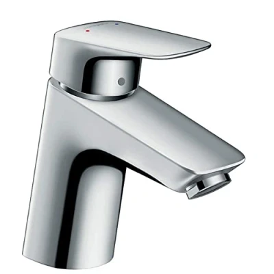 Image of hansgrohe Logis bathroom tap with push open waste set, sink spout height 67 mm, basin mixer water saving (EcoSmart), chrome, 71077000