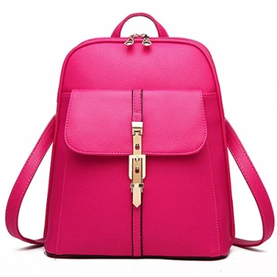 Image of Women Faux Leather Satchel Shoulder Backpack School Rucksack Bag Travel Office (Rose)