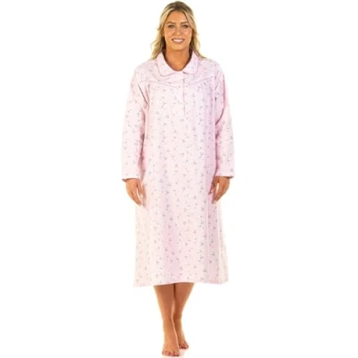 Image of Sue Marks Women&#039;s Long Sleeve Floral Flannel Nightdress (Pink, UK 10/12, EU 38/40)