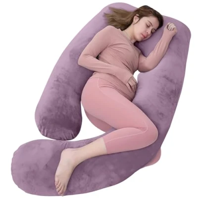 Image of AS AWESLING Pregnancy Pillow, Nursing, Support and U Shaped Full Body Pillow for Pregnant Women with Removable Cover (PURPLE)