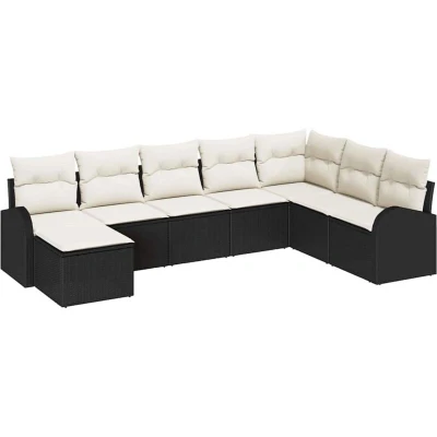 Image of vidaXL 8 Piece Garden Sofa Set with Cushions Black Poly Rattan