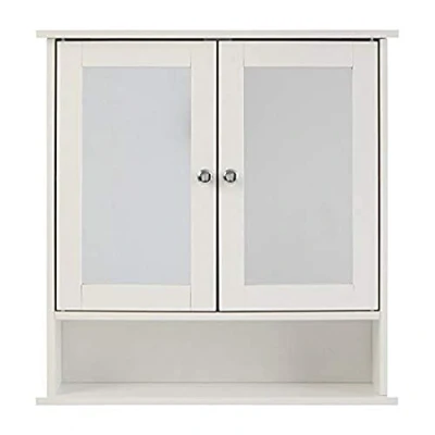 Image of Premier Housewares Bathroom Mirror Cabinet, Mirrored Doors, With Shelf White