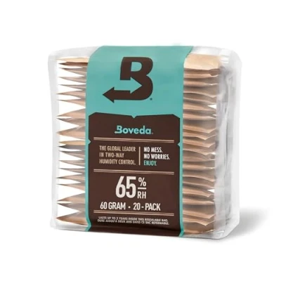 Image of Boveda 65% Two Way Humidity Control Packs For Aging &amp; Long Term Storage in Plastic Wood Boxes Size 60 20 Pack Moisture Absorbers Humidifier Hydration Packets Resealable Bag