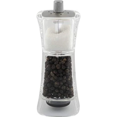 Image of Grunwerg 9174M Gmill Acrylic Combination Pepper Mill, Ceramic Adjustable Peppercorn Grinder and Salt Shaker, 13cm, Clear