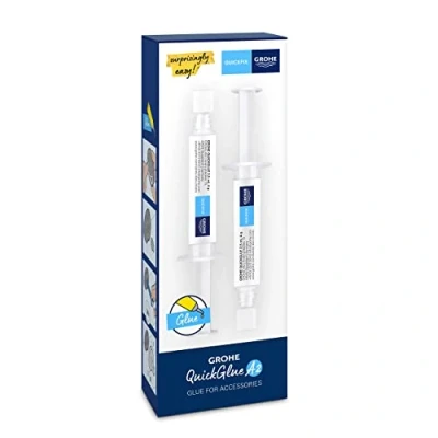Image of GROHE QuickGlue A2 Contains 2 Syringes with Glue and Adapters for QuickFix Bathroom Accessories Wall Mounting Plates, Curing Time 24 Hours, 41128000