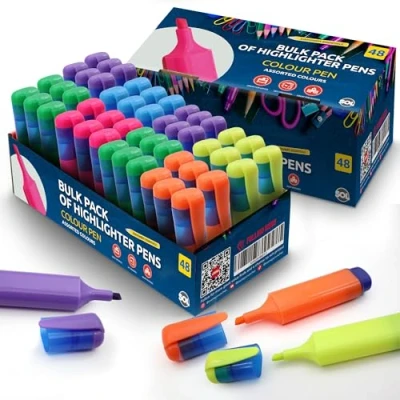 Image of 48pk Bulk Highlighters Chisel Tip Marker Pen, Highlighter Pens Multipack with Assorted Colours for Adults, Office Stationary Supplies, Fluorescent Ink