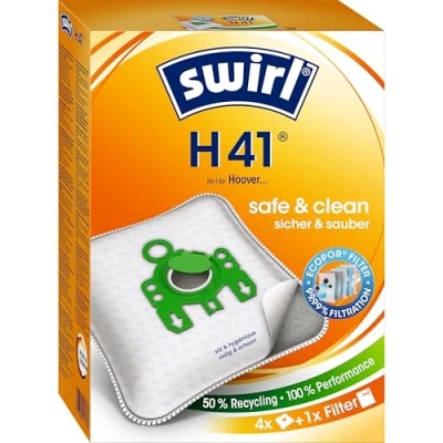 Image of Swirl H 41 Vacuum Cleaner Bags, For Hoover Cleaners, Pack of 4 Bags + 1 Anti Allergen Filter