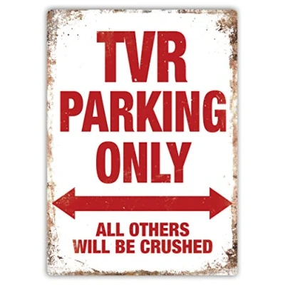 Image of TVR Parking Metal Wall Sign Plaque Art Inspirational