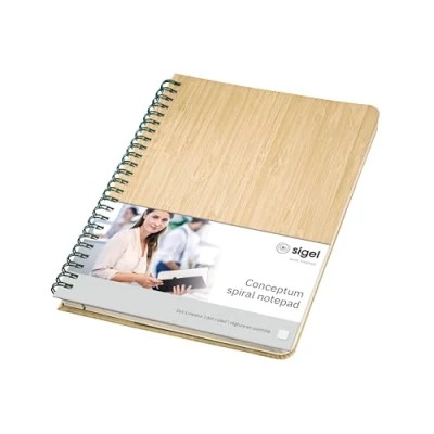 Image of SIGEL CO672 Premium spiral notebook dotted, A5, real bamboo hardcover, Beige Conceptum