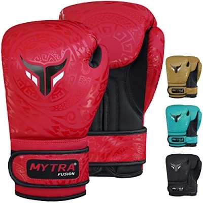 Image of Mytra Fusion Kids Boxing Gloves for Training, Kickboxing, Punch Bag, Muay Thai, MMA, Sparring and Fighting, Perfect Youth Boys &amp; Girls (Red, 6 OZ)
