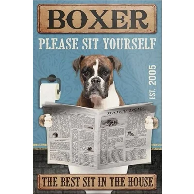 Image of TNND Boxer Dog Bathroom Living Room Loveration Metal Sign Art Tin Poster Gift 8x12 inch
