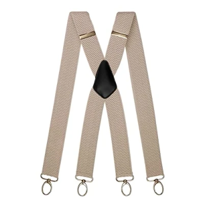Image of Olata Heavy Duty X Shape Multi Purpose Wide Braces/Suspenders with Carabiner Clips 4cm. Light Grey (Silver Clips)
