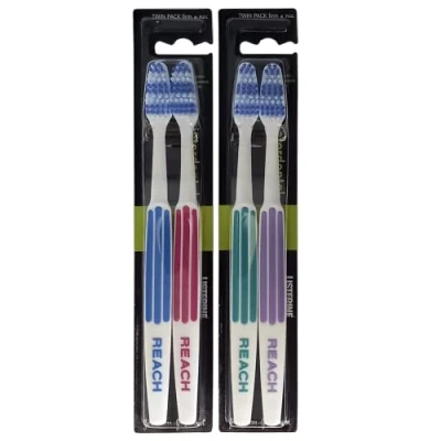 Image of REACH Essential Care Interdental Firm Toothbrush, Duo Pack x 2, Full Head Hard Bristle Manual Toothbrushes, Variety Colors Multipack, Daily Oral Enamel Dental