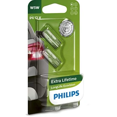 Image of 0690370707 Light Bulbs PHILIPS LongLife EcoVision 12961LLECOB2 12V 5W W5W, Wedge Base Lamp PEUGEOT: 3008 I, TOYOTA: Verso, KIA: RIO 2