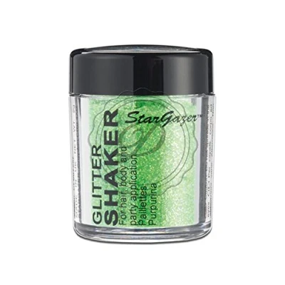 Image of Stargazer UV glitter Shaker, Green. Cosmetic powder for use on the eyes, lips, face, body, hair and nails.