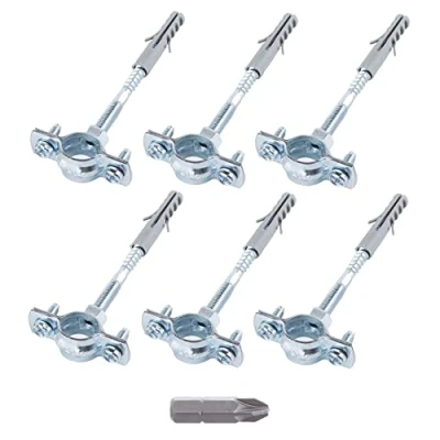 Image of SKIR&#039;CO (Pack of 6 pcs) Pipe Brackets for Ø 15 19 mm Pipes, Clamps, Supports Wall and Ceiling Mounting (6 pcs, with PH Screwdriver Bit)