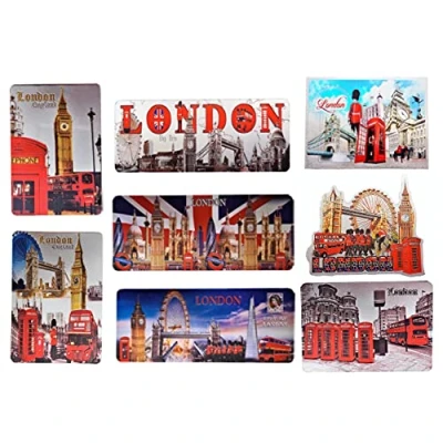 Image of Set of 8 London England Famous Icons Acrylic Foil Fridge Magnets Souvenir