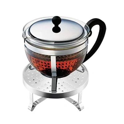 Image of Bodum K11143 16 Chambord Set, tea maker with plastic filter 1.3L, Rechaud Shiny silver/black