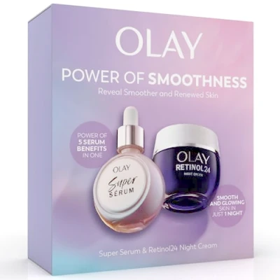Image of Olay Skincare Giftset: Super Serum, Vitamin C Serum for Face, with Niacinamide, Collagen Peptide 30ml + Retinol 24 Night Cream Face Moisturiser 50ml