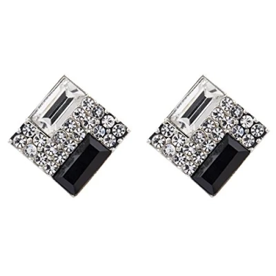 Image of Clip On Earrings Silver Plated Vintage Black Stone And Crystals Becky B