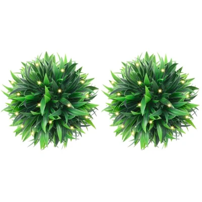 Image of vidaXL Artificial Boxwood Balls with LED Lights 2 pcs Green 20 cm