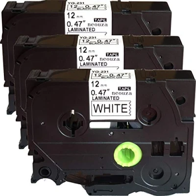 Image of 3PK Compatible for Brother P Touch Laminated TZe TZ Label Tape Cartridge 12mm x 8m (TZe 231 Black on White)