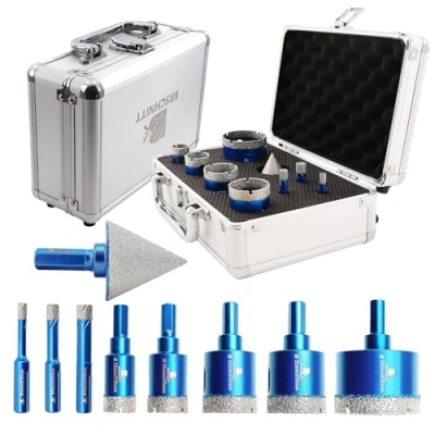 Image of Diamond Core Drill bit Set BRSCHNITT Hole Saw Kit for Porcelain Tile Ceramic Marble Granite Drilling, 9pcs Bits with Triangle Shank6/8/10/20/25/32/35/50mm bits&amp;35mmchamfer