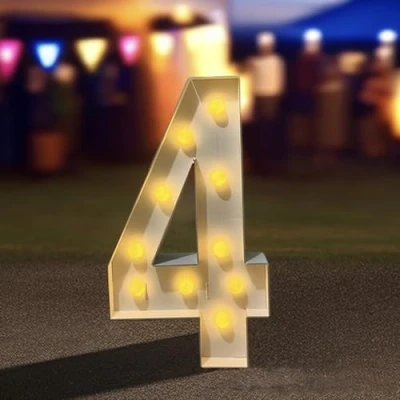 Image of LED Marquee Numbers, White Large Light Up Number 4, Numbers 0 9 Lights Sign for Party Birthday Engagement Backdrop Decor Wedding, 120cm/4FT