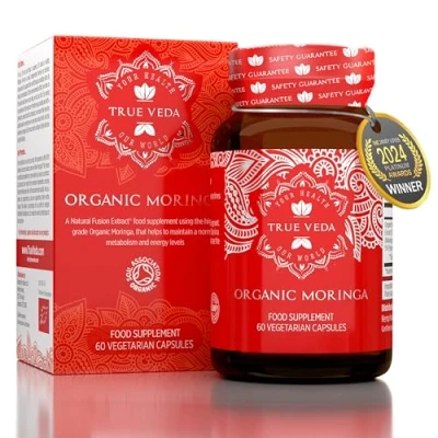 Image of Moringa Capsules Powerful Organic Leaf Certified by Soil Association UK Made Ayurvedic Powder Supplement Green Superplant Extract 60 Easy Swallow