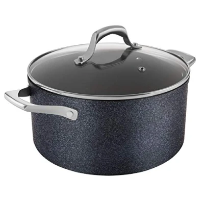 Image of Tower Trustone Induction Casserole Dish with Lid, Non Stick Ceramic Coating, Easy to Clean, Dishwasher Safe, Violet Black, 24 cm