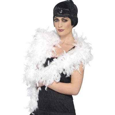 Image of Smiffys Deluxe Boa, White Feather, 180cm, 80g, 1920&#039;s Razzle Fancy Dress, Adult Dress Up Accessories