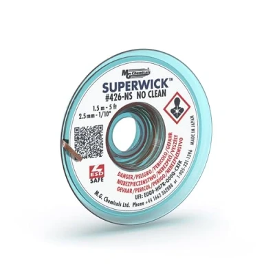Image of MG Chemicals 426 NS #4 No Clean Super Wick Desoldering Braid, 0.1&quot; Width x 5&#039; Length, Blue