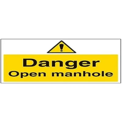 Image of V Safety Danger, Open Manhole Warning Sign 400mm x 300mm 1mm Rigid Plastic