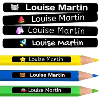 Image of 500 Personalised Sticky Labels for Pencils and Ballpoint Pens School Stickers with Name Marking Items Waterproof Nursery Dimensions 4.6 x 0.6 cm
