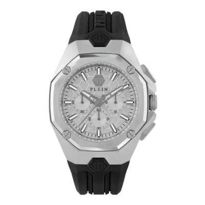 Image of Philipp Plein Men&#039;s Watch Analogue Quartz Chrono Octagon Silicone, Silver/Grey Pwtba0123, Strap.