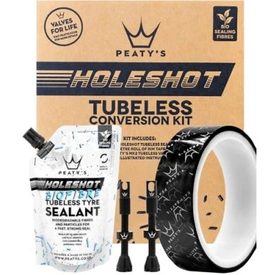 Image of Peaty&#039;s Tubeless Wheel Conversion Kit XC &amp; Trail 25mm Tape / 42mm Valves 2x 120ml Holeshot Biofibre Sealant Pouch,Black