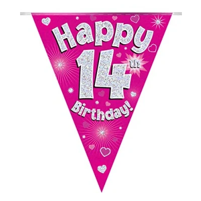 Image of Oaktree 630680 14th Birthday Pink Bunting 3.9m (1)