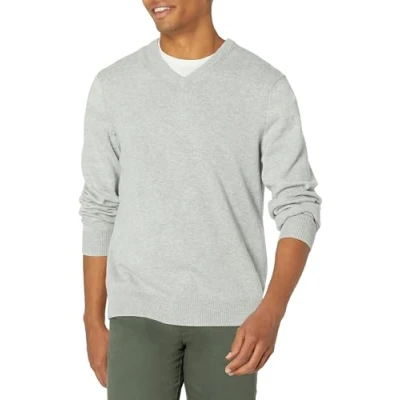 Image of Amazon Essentials Men&#039;s V Neck Sweater (Available in Big &amp; Tall), Light Grey Heather, XXL