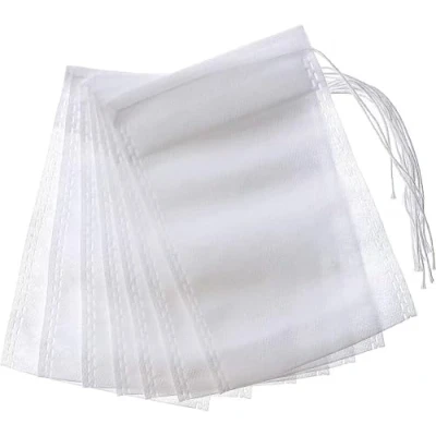 Image of 100 Pcs Cotton Muslin Drawstring Bags, Tea Bags Empty Filter Reusable Coffee Disposable Infuser with Drawstring, 20 x 25 CM