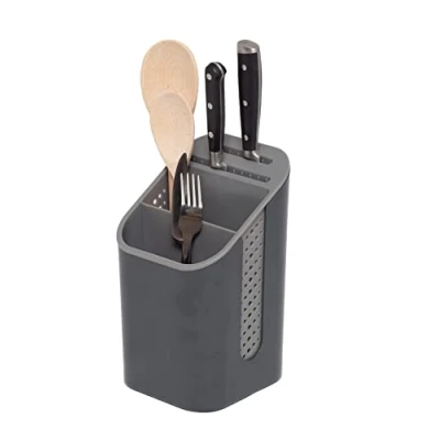 Image of simplywire Kitchen Sink Caddy Utensil Organiser with Knife Holder Cutlery Tidy Removable Drip Tray Non Slip Grey