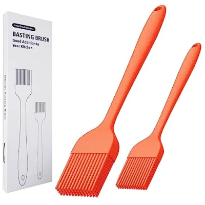 Image of KitsKap Silicone Basting Brush 2 Pcs Pastry for Oil, BBQ, Grill, Sauce Baking Cooking, Dishwasher Safe (Orange)