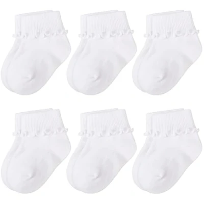 Image of DRESHOW Baby Girls Frilly Socks Ruffle Ripple Edge Turn Cuff Ankle Toddlers Infants