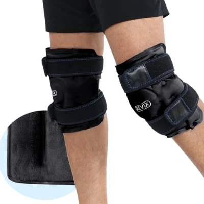 Image of REVIX Ice Packs for Knee Injuries Reusable, Gel Wraps with Cold Compression Injury and Post Surgery, Plush Cover Hands Free Application, A Set of Two, Black